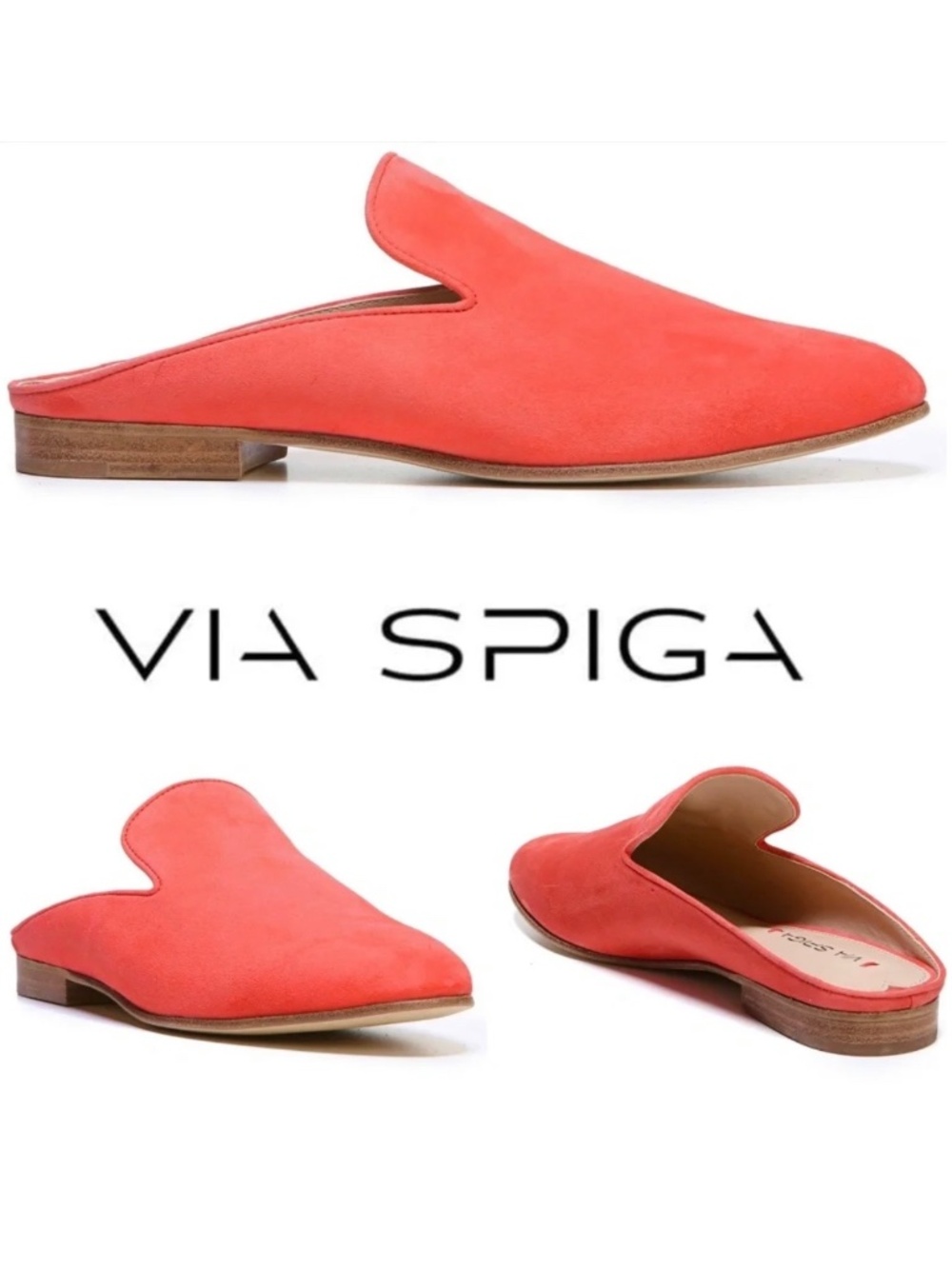 Via Spiga Yeo Red Apricot Suede Loafer Flat Heel Mule Leather Fashion Shoes 7